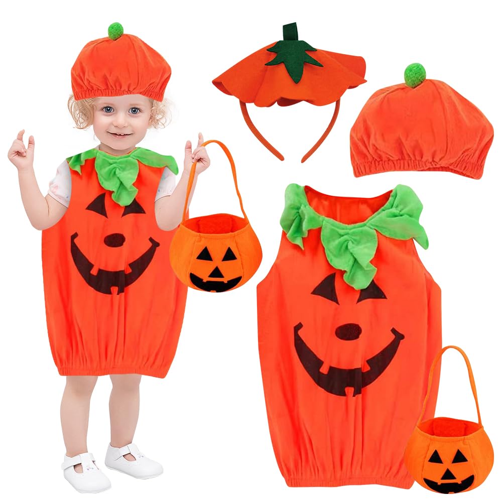 KUWUNG Disfraz Calabaza BeBe, Disfraces Halloween BeBe Con Sombreros & Bolsillo, Disfraz Calabaza Niño Niña 1 2 3 años, Calabaza Halloween para Cosplay Halloween Fiesta de Disfraces