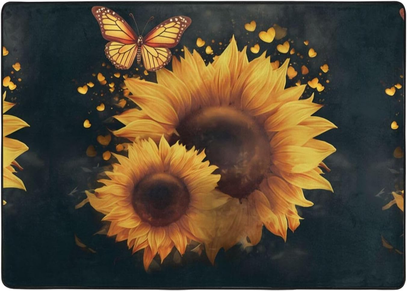 Flannel Non-Slip (Butterflies and Sunflowers) Rug Pad 80×50in Soft Washable Protective for Hardwood Floors Bedroom Bathroom Living Room