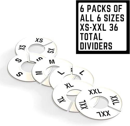 Miniatura 2 de Divisores redondos de ropa de tamaño para colgar perchas, 36 unidades, 6 tamaños de cada tamaño (XS-XXL) - Ideal para tiendas minoristas, boutiques,