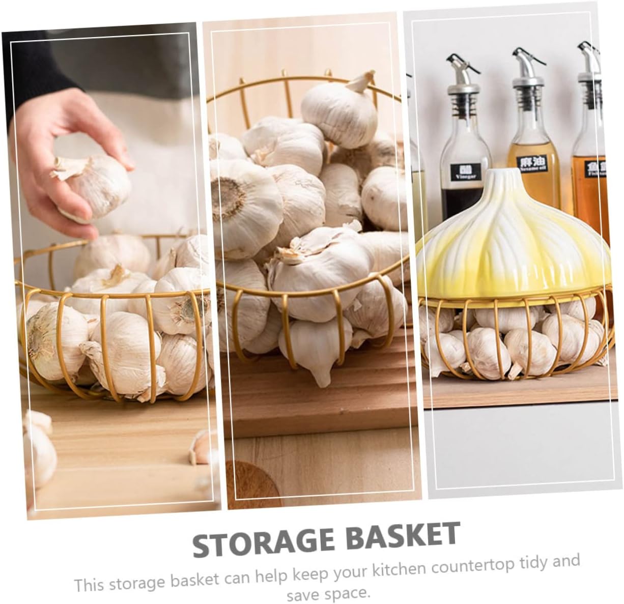 VALICLUD Garlic Basket with Stripes Multi Function Kitchen Garlic Keeper Versatile Storage for Eggs Fruits and Vegetables Design for Countertop