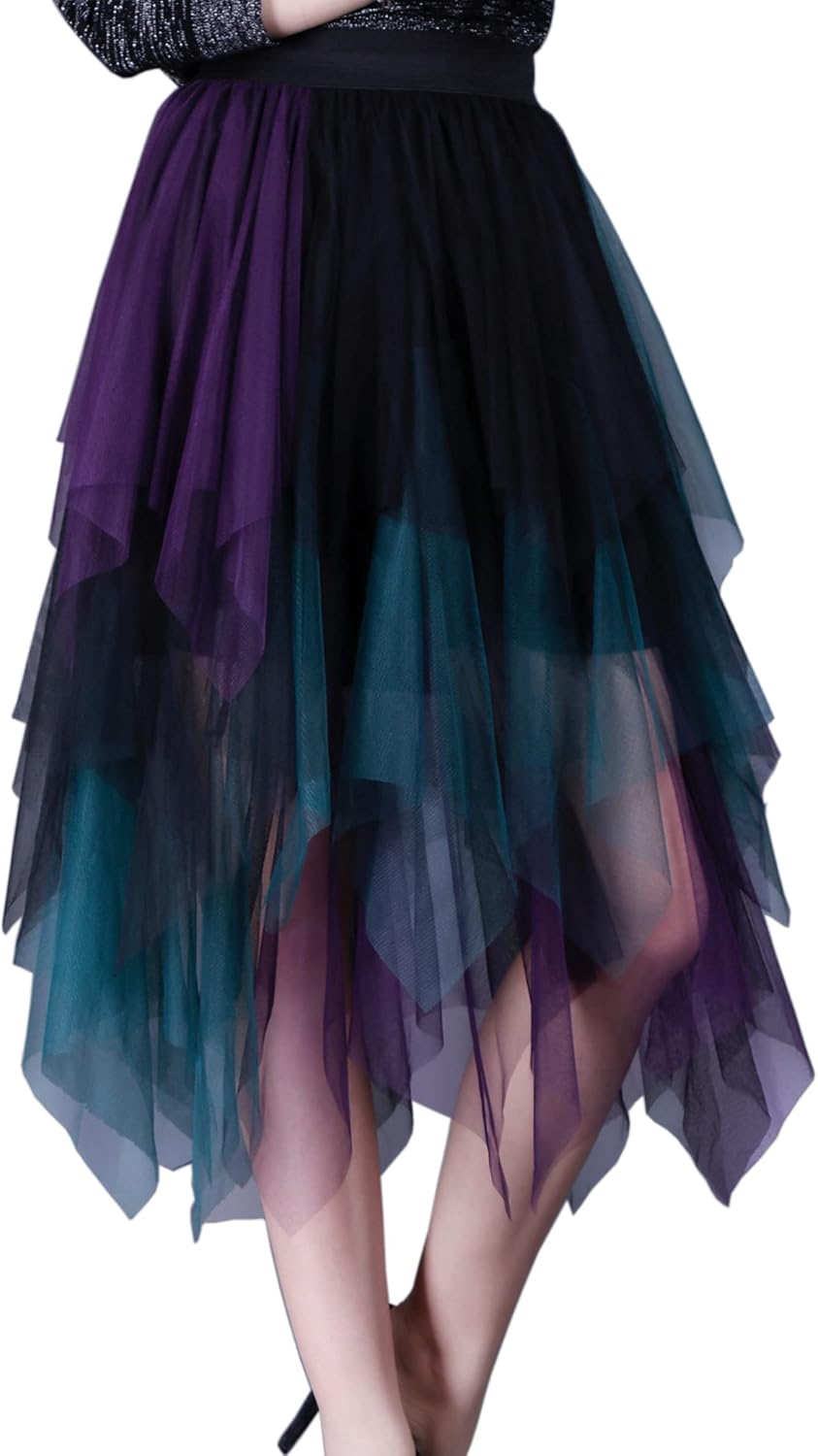 Womens Casual Skirt Elastic High Waist A-line Fairy Skirt Flowy Midi Blow Knee Skirts - Image 2