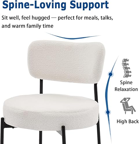 Miniatura 6 de White Boucle - Juego de 4 sillas de comedor tapizadas con marco de metal, sillas de comedor con asiento acolchado, asientos redondos modernos para