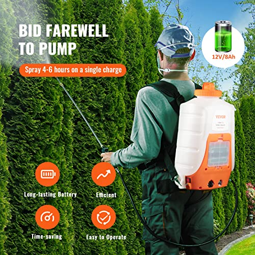 VEVOR Battery Powered Backpack Sprayer, 0-90 PSI Adjustable Pressure, 4 Gallon Tank, Back Pack Sprayer with 8 Nozzles and 2 Wands, 12V 8Ah Battery, Wide Mouth Lid for Weeding, Spraying, Cleaning by VEVOR - Image 3
