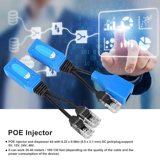 Kit de 2 conectores adaptadores POE Splitter RJ45 Combiner con cable de alimentación, compatible con cámaras IP de seguridad y puntos de acceso, hasta 30-40 m miniatura 4