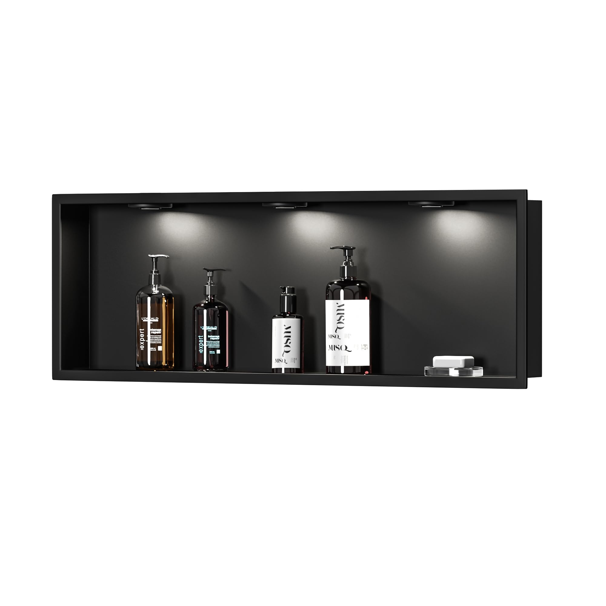 Neodrain Wall Niche with Non-dimmable LED Downlight, Matte Black Stainless Niche No Tile Needed 36X12Inch Shower Niche, Recessed Niche Shower for Bathroom Storage