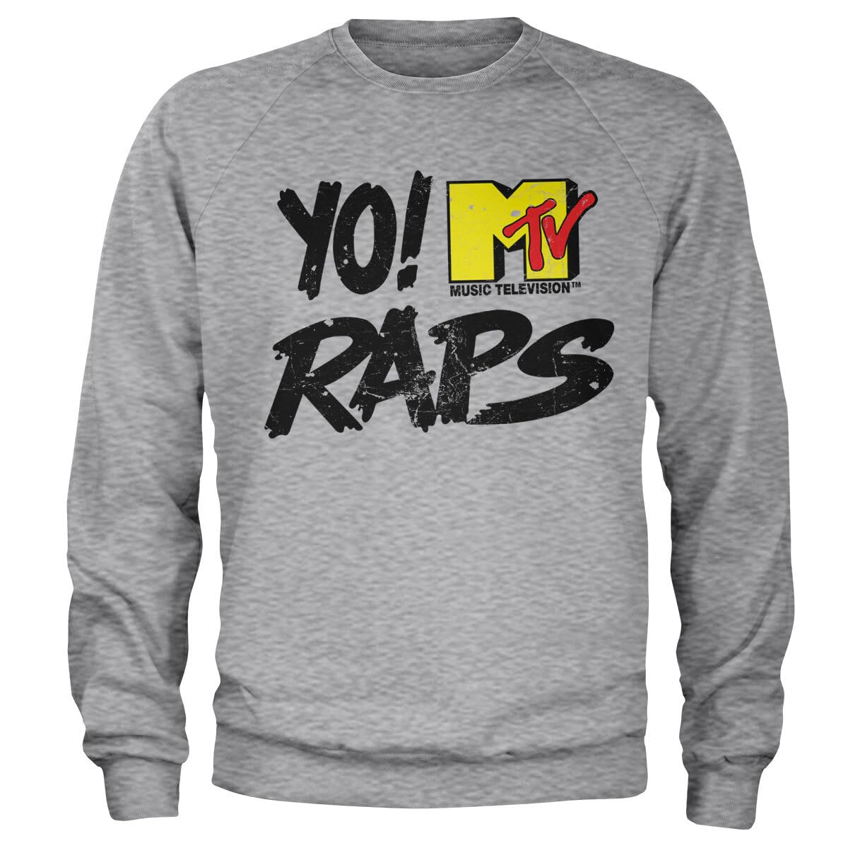 Yo! MTV Raps Officially Licensed Distressed Logo Sweatshirt (Heather Grey), Large