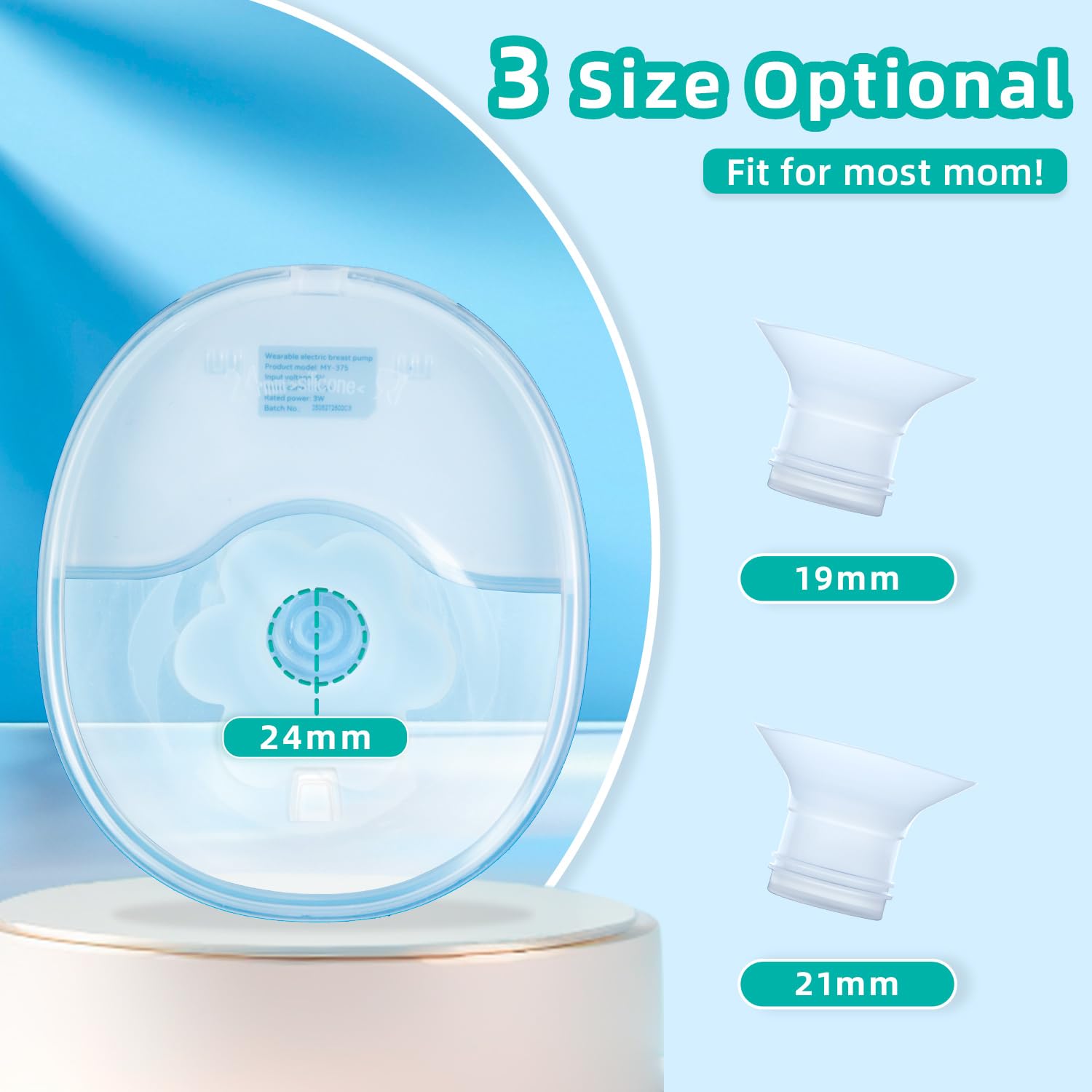 Hands Free Breast Pump Wearable MY-375 - Strong Suction, Low Noise, Wearable Breastfeeding Pump with 4 Mode &12 Levels, Portable Electric Breast Pump 24mm - 19/21/Insert/Flange, 2 Pack (White)
