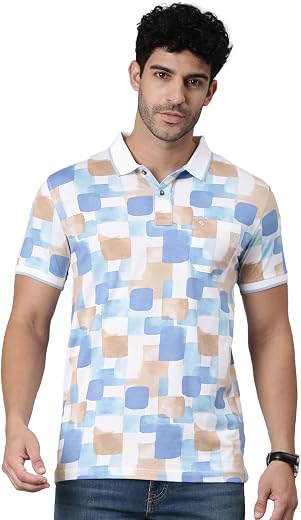 Classic Polo Men's Half Sleeve Polo Neck Slim Fit All-Over Print Cotton T-Shirt