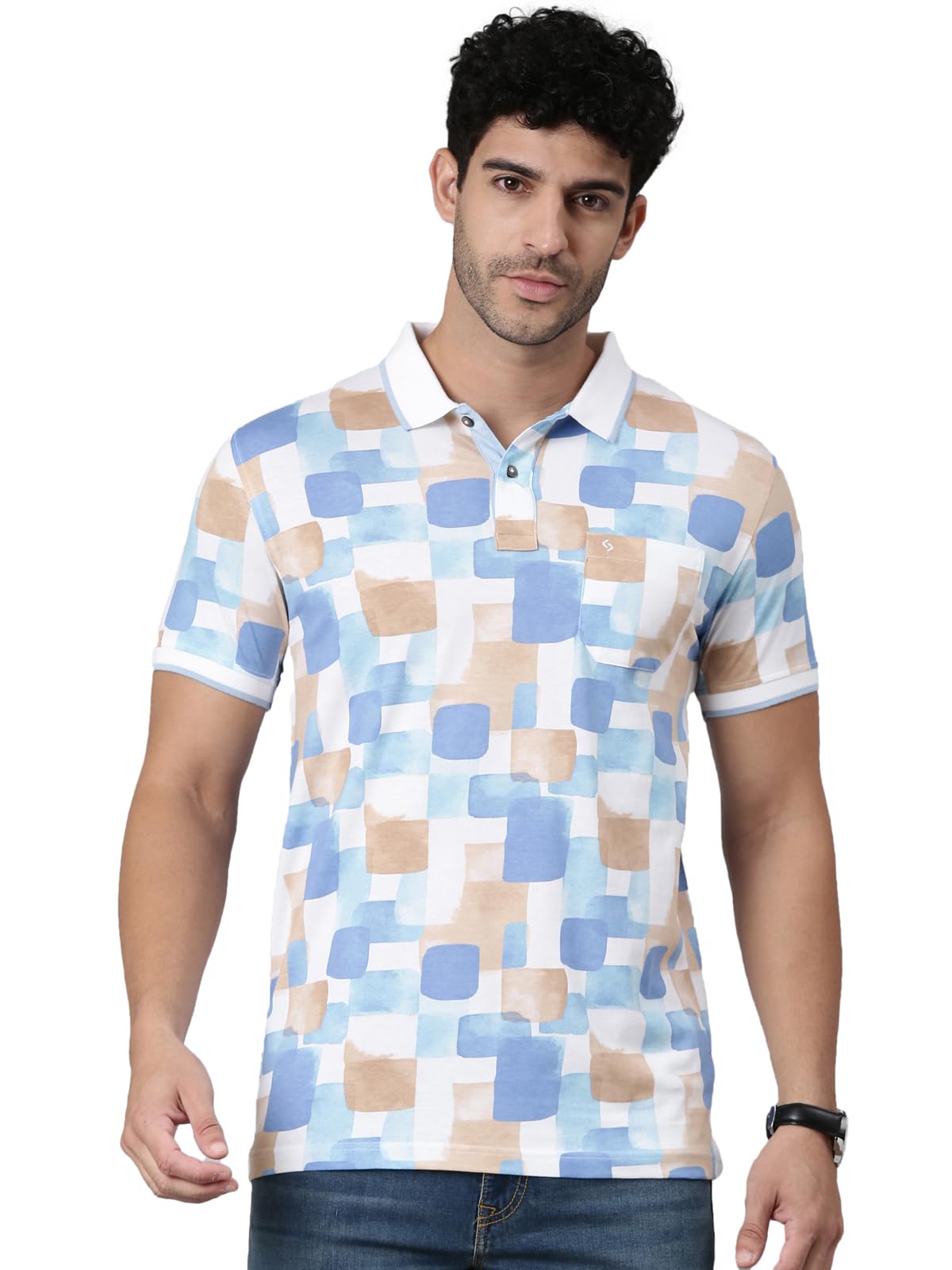 classic polo Men's Half Sleeve Polo Neck Slim Fit All-Over Print Cotton T-Shirt-picture-9