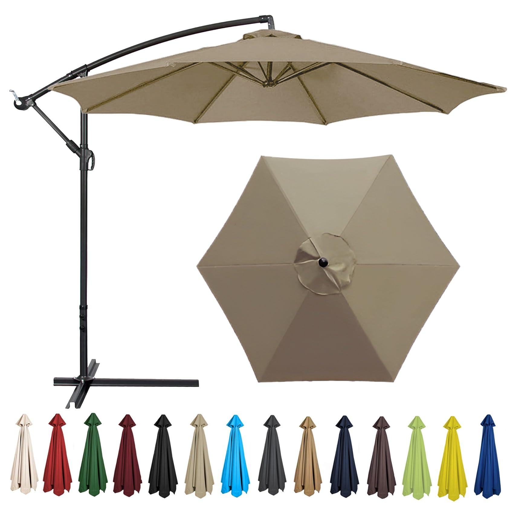 Replacement Parasol Canopy 200CM 2.7M 300CM + 6 Arms/8 Arms Replacement Parasol Fabric Cover For Garden Umbrella Waterproof Anti-ultraviolet Replacement Umbrella Cloth(Color:Top color,Size:6 ribs-2.7m — image 1