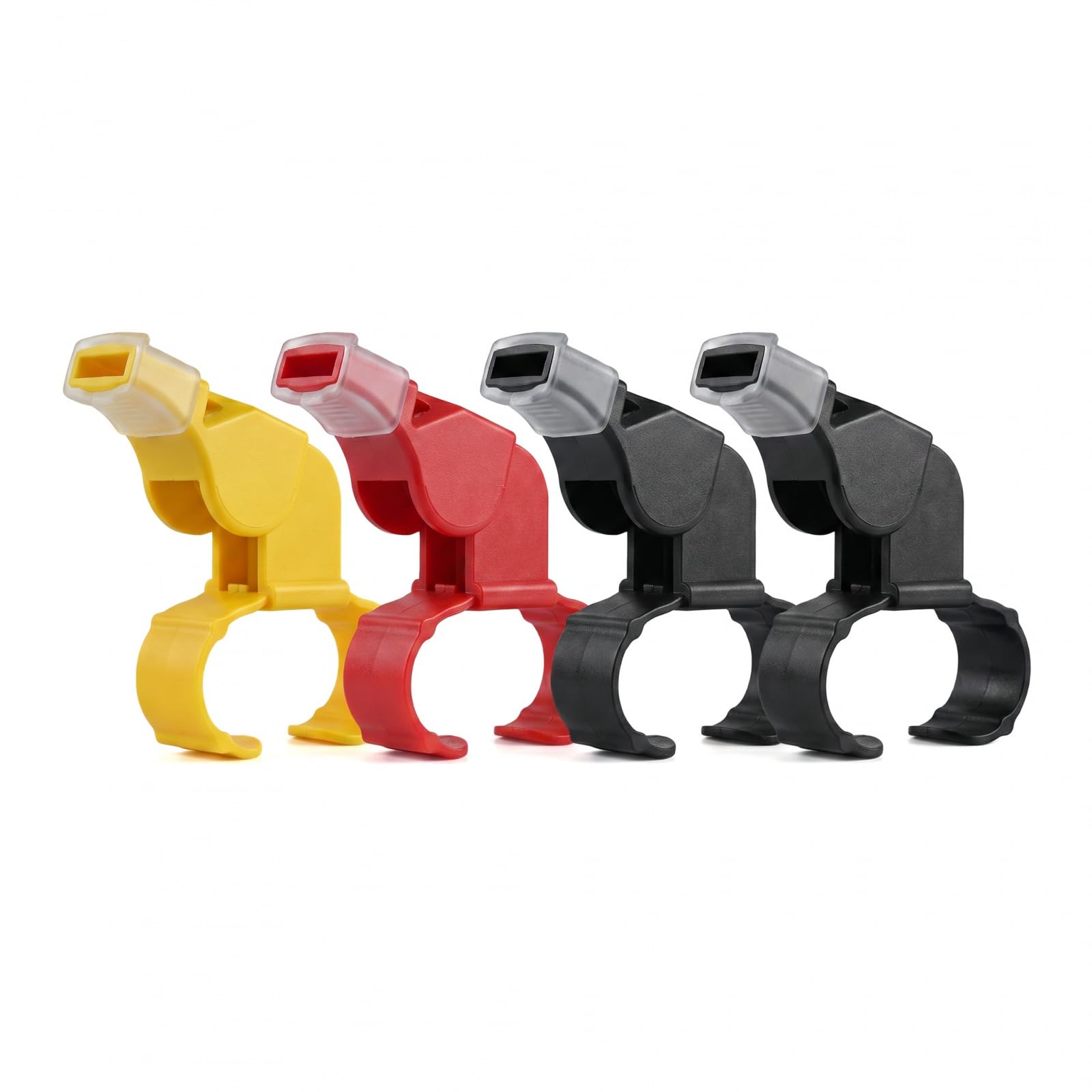 Solvio Referee Whistle with Finger Grip, 4 Pcs Professional Sports Whistles for Netball Football Basketball, Loud Crisp Sound Finger Whistle for Training and Emergency Survival (Black, yellow, red)