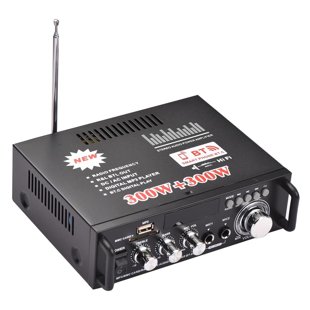 BT-298A Mini Amplificador de Potencia de Audio 2CH 300W + 300W para el Hogar del AutomóVil Receptor de Audio Digital Bluetooth AMP Radio FM Enchufe de la UE
