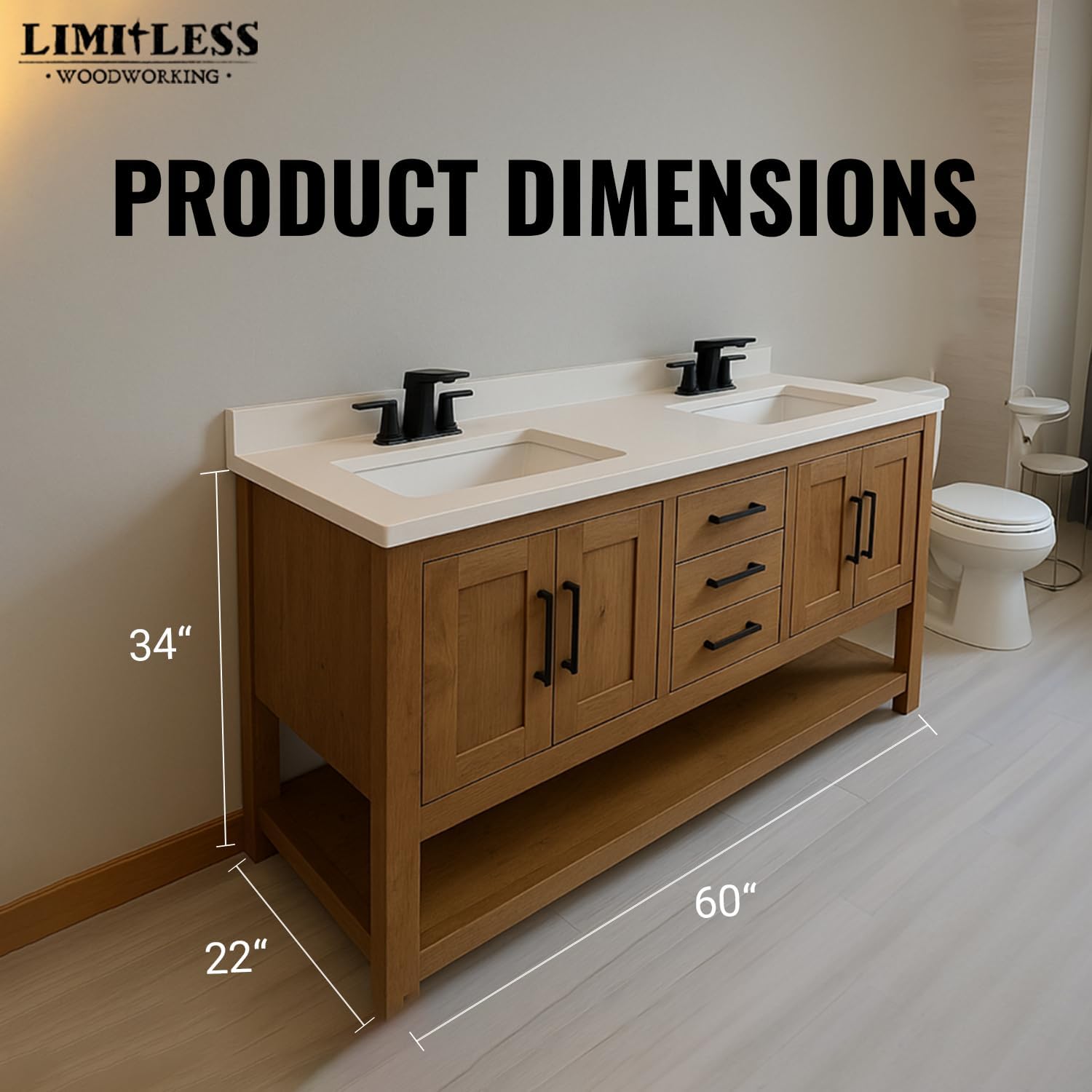 Handmade Solid Wood Bathroom Vanity with Dual Sink | Rustic USA Made Vanity Cabinet | Makeup Vanity Desk | Soft-Close Drawers | With Multiple Sizes & Colors