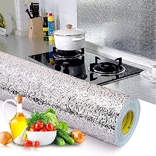 Beminh Kitchen Backsplash Wallpaper Stickers, Kitchen Stickers Self Adhesive Kitchen Aluminum Foil Stickers Oil Proof Waterproof Kitchen Stove Sticker -15.6 X117Inch #TOP1