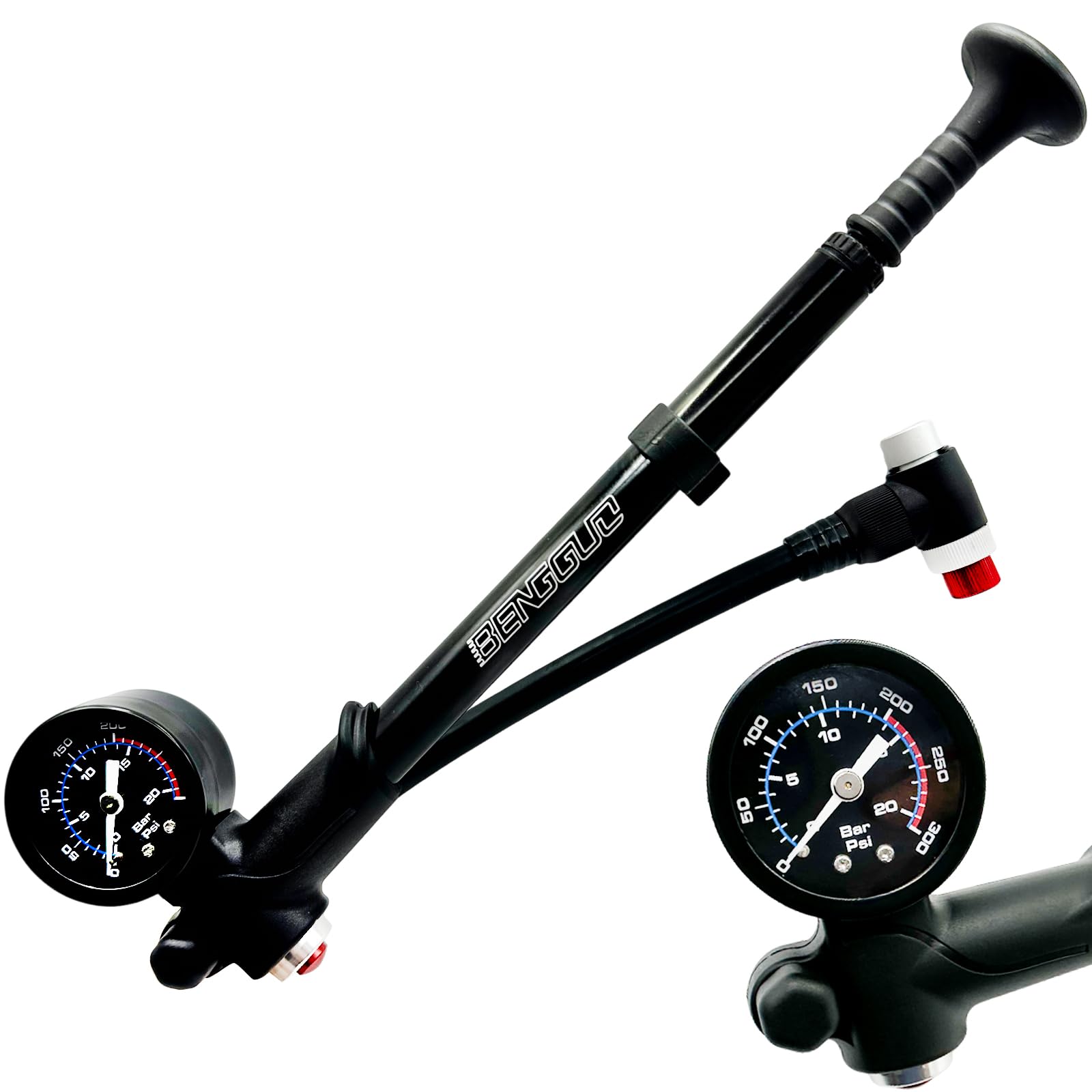 Hochdruck Dämpferpumpe(Max 300 PSI) 3 in1- Fahrrad Gabelpumpe, Hinterradaufhängung pumpe und Fahrradreifen pumpe, Fahrradpumpe mit Manometer, Tragbare Minipumpe mit Entlüftungstaste für MTB, Rennrad