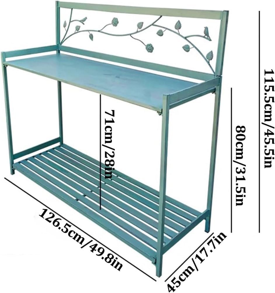 Outdoor Potting Bench with 2- Tier Patio Metal Potting Table Open Shelf, Garden Work Station Table for Planting 126.5x45x115.5cm,White