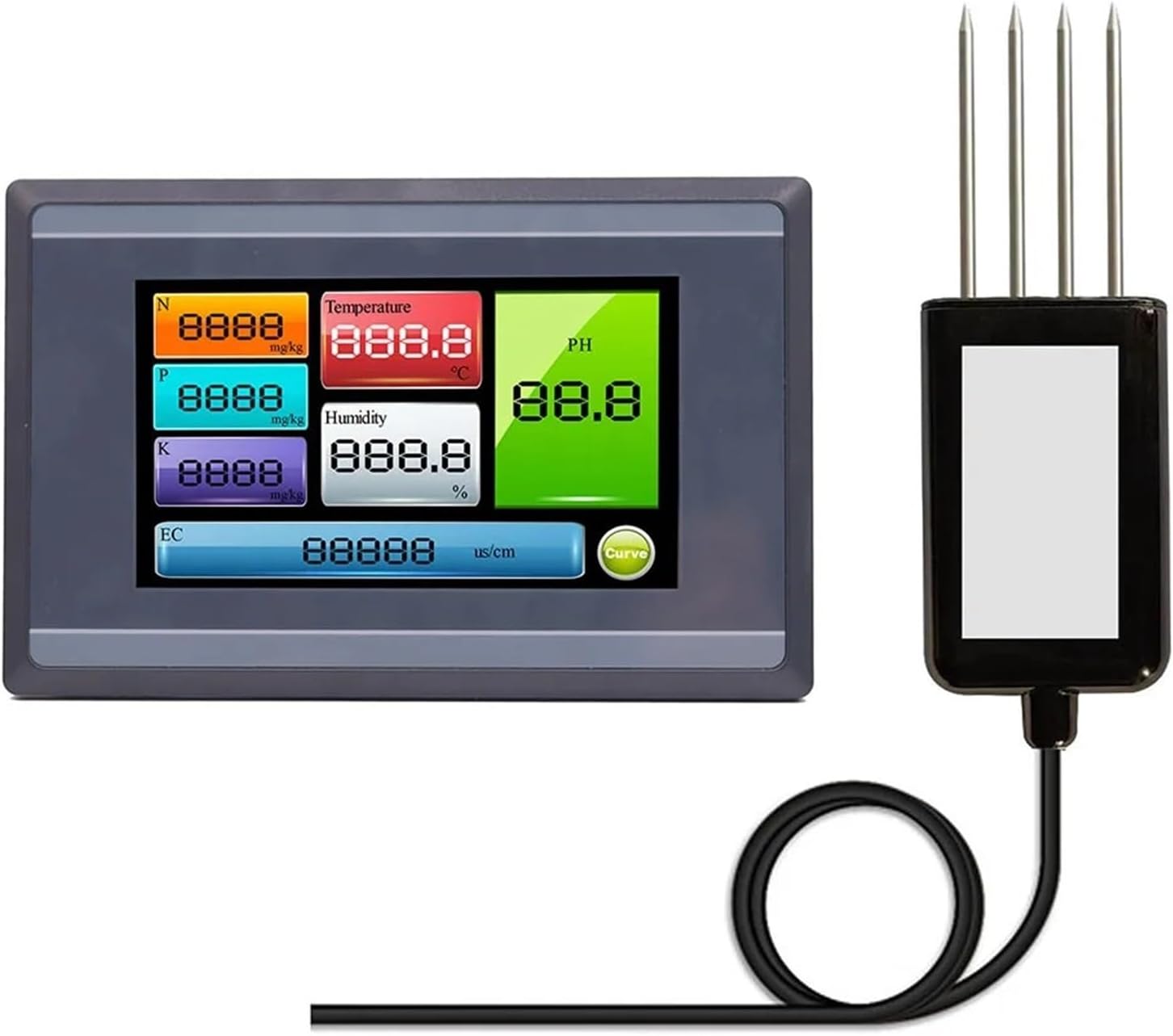 Measuring and Logging Soil Moisture Temperature Humidity EC PH NPK Sensor with HMI Touch Screen Soil Detector(BT-THNPKECPH043)