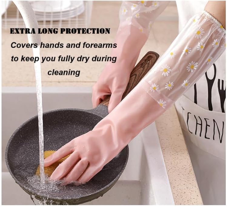 Miniatura 8 de Guantes de limpieza para lavar platos Guantes de limpieza domésticos de goma resistentes al desgarro con puños elásticos largos para tareas