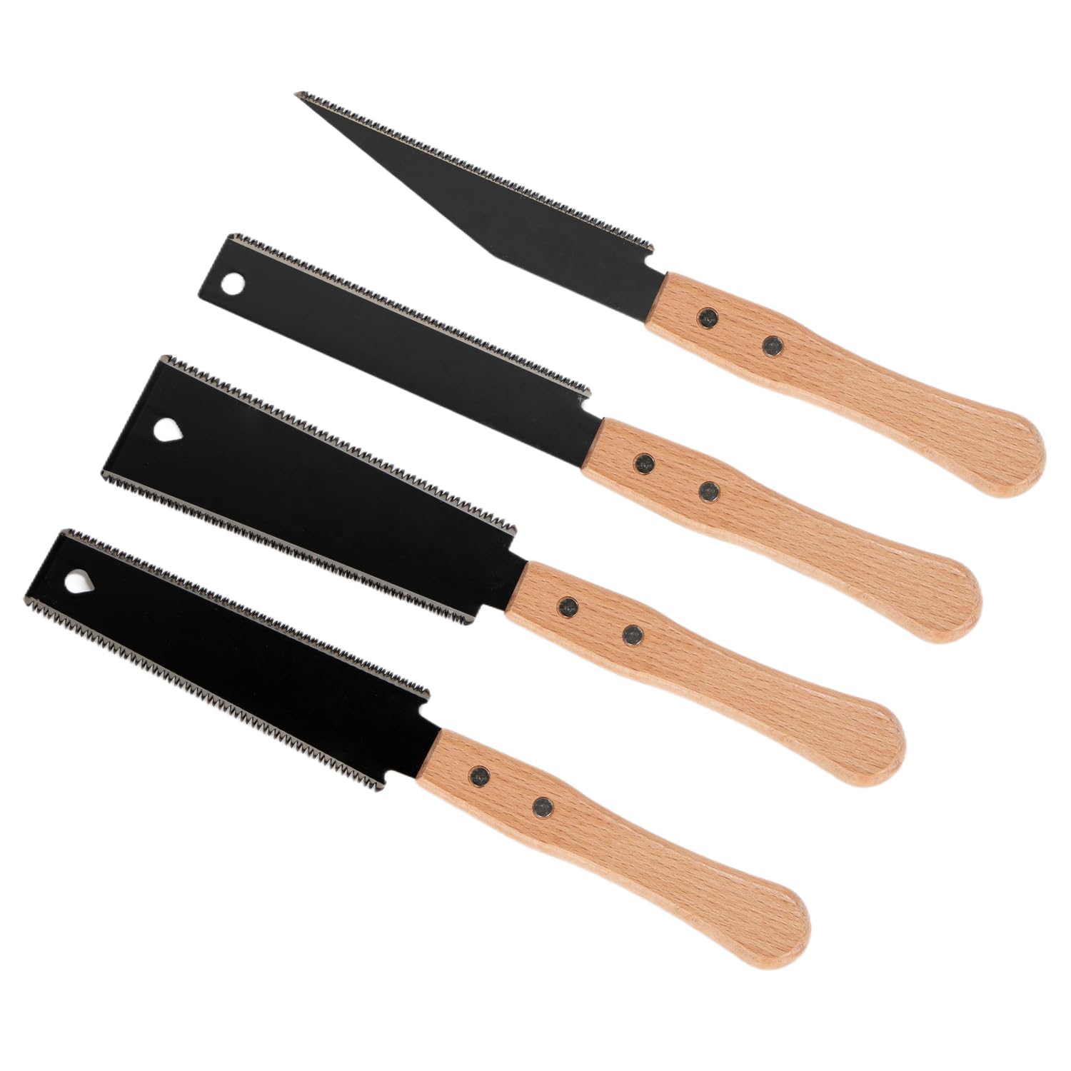 Japanese 4 Pack Hand Saw - Double Edged, Flat, Sharp, Small Woodworking Saws for DIY & Carpenters, Black 4 Pcs