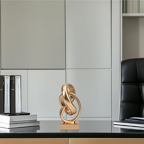 Miniatura 5 de DOVDOV Estatua abstracta de nudo dorado, decoración de nudo geométrico, decoración dorada en estante estante encimera para sala de estar, mesa de