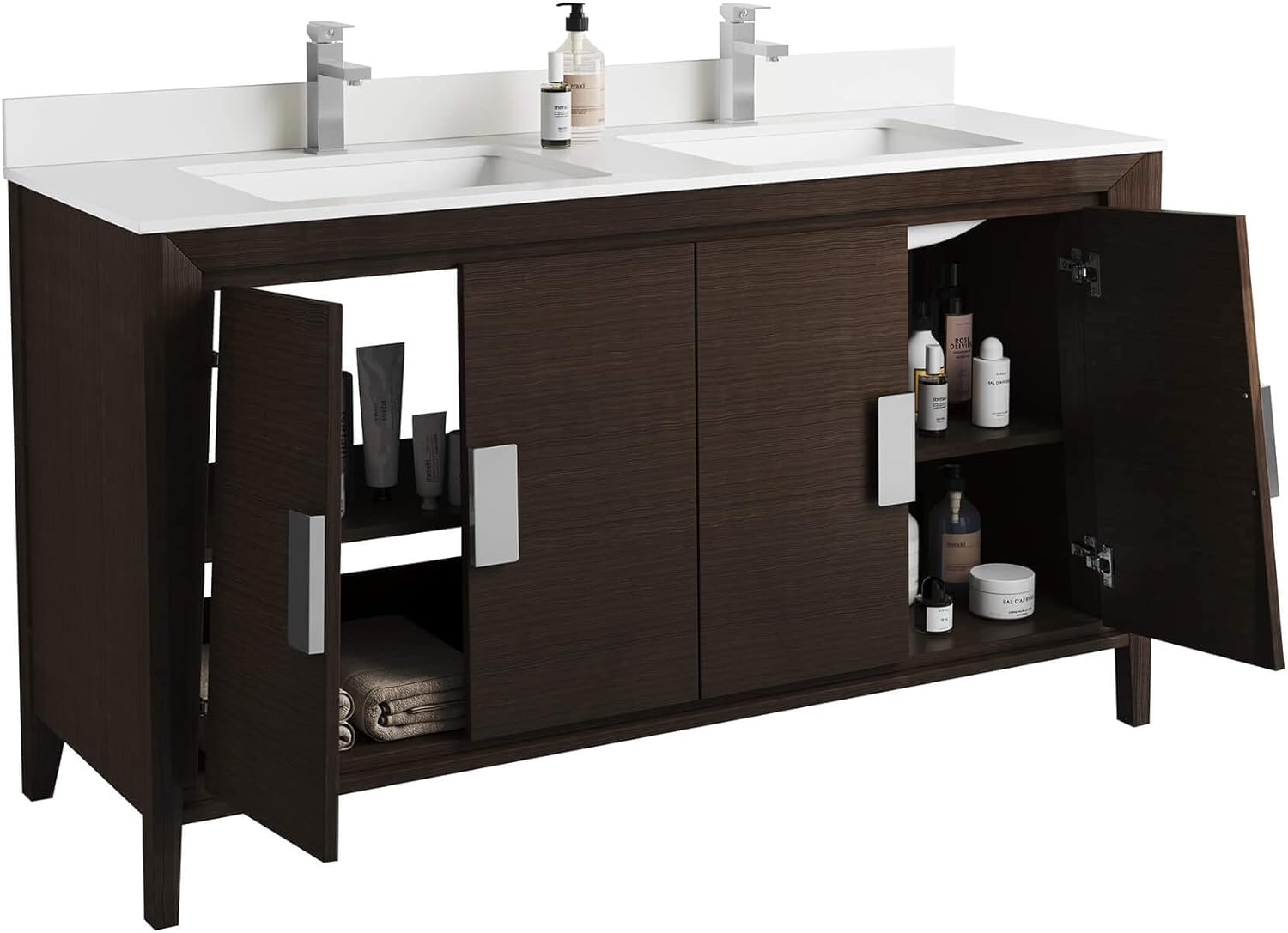 Fine Fixtures Imperial Collection 60" Double Bathroom Vanity Cabinet Set, Ebony Wave