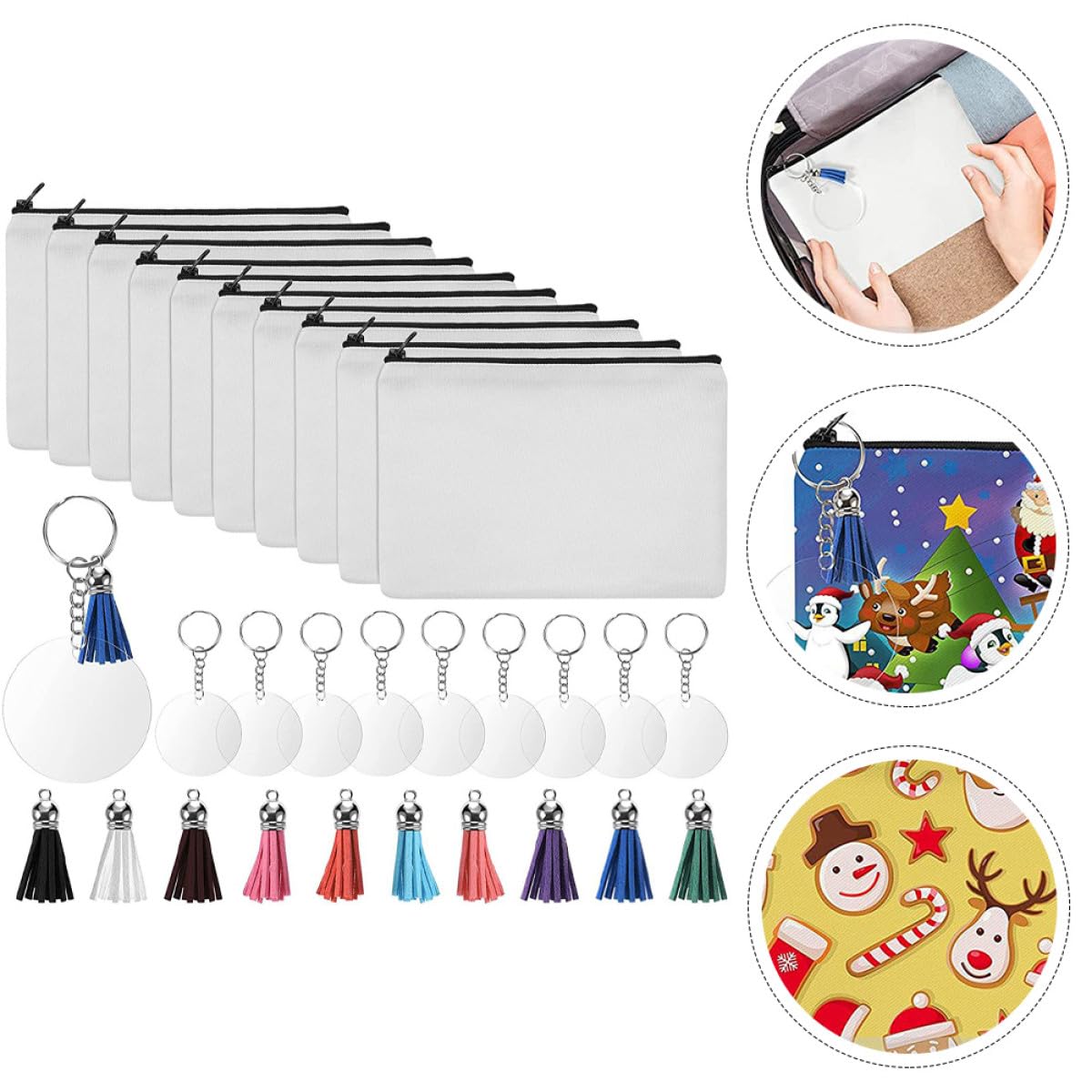 Tofficu Set 10 Pezzi Borse Cosmetiche in Tela Bianca Zip, Sacchetti per Trucchi e Accessori, Borsa da Viaggio Resistente e Pratica per Famiglia