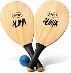 Kit Raquete Frescobol Madeira 39cm MOR Aloha com Bola | Raquete de Praia Profissional Cabo Antiderrapante