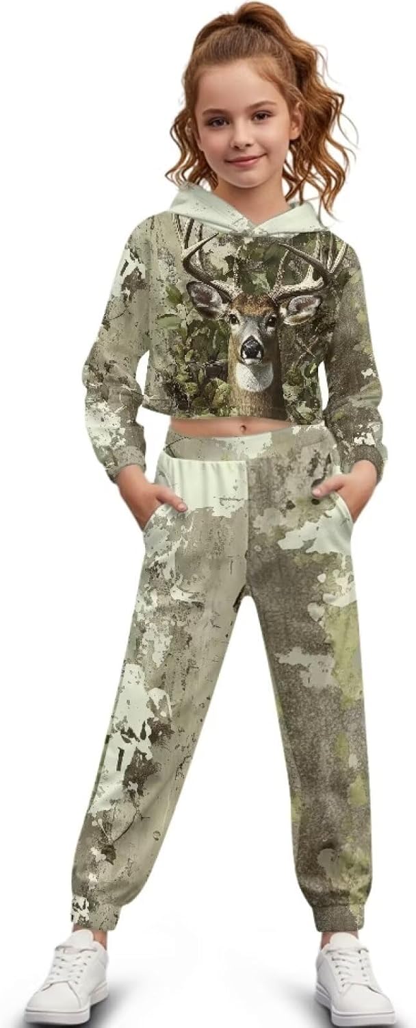 Xpyiqun Tracksuits for Girls Outfits Size 4-13Y Hoodies and Joggers Sweatpants Kids Crop Sweatshirt Sets