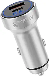 Geonav Carregador Veicular SuperPower Ultrarrápido Duo 38W, 2 portas - 1 USB (18W Quick Charge) e 1 USB-C (20W Power Delivery), CH38PDQCSV, Alumínio Prateado