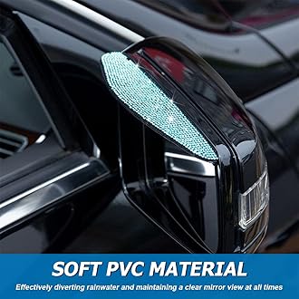 Osilly 2PCS Car Rearview Mirror Rain Eyebrows, Bling Crystal Rear View Mirror Rain Visor Guard, PVC Waterproof Auto Mirror Visor Smoke Shade Cover, Automotive Exterior Accessories Decor（Light Blue）