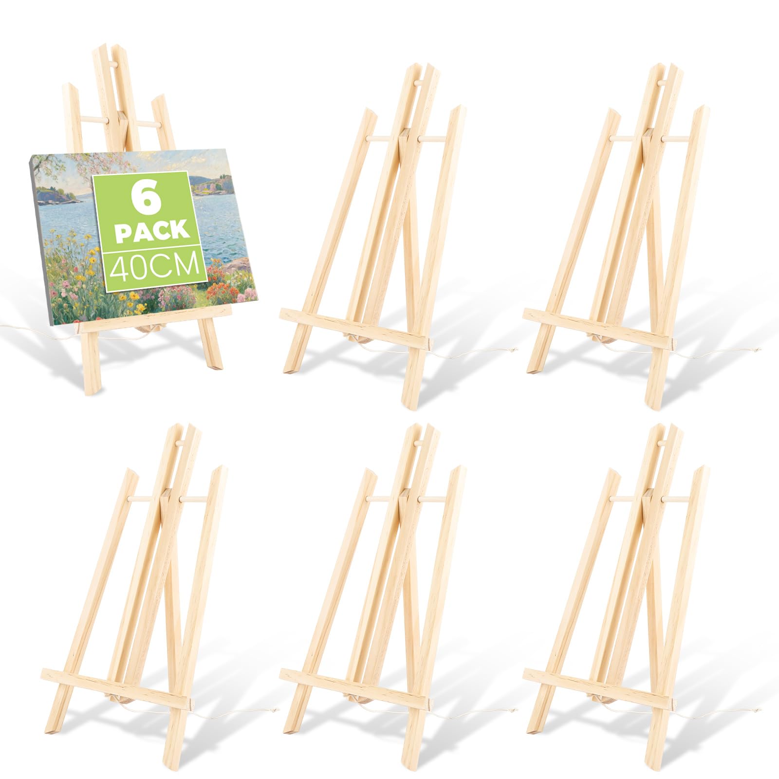 LOLYSIC 6 Pcs Easel Stands, Wooden Table Top Easel for Painting, Craft Tables, Classroom Art, Photos, Menus and Small Display Signs (40cm 16Inch)