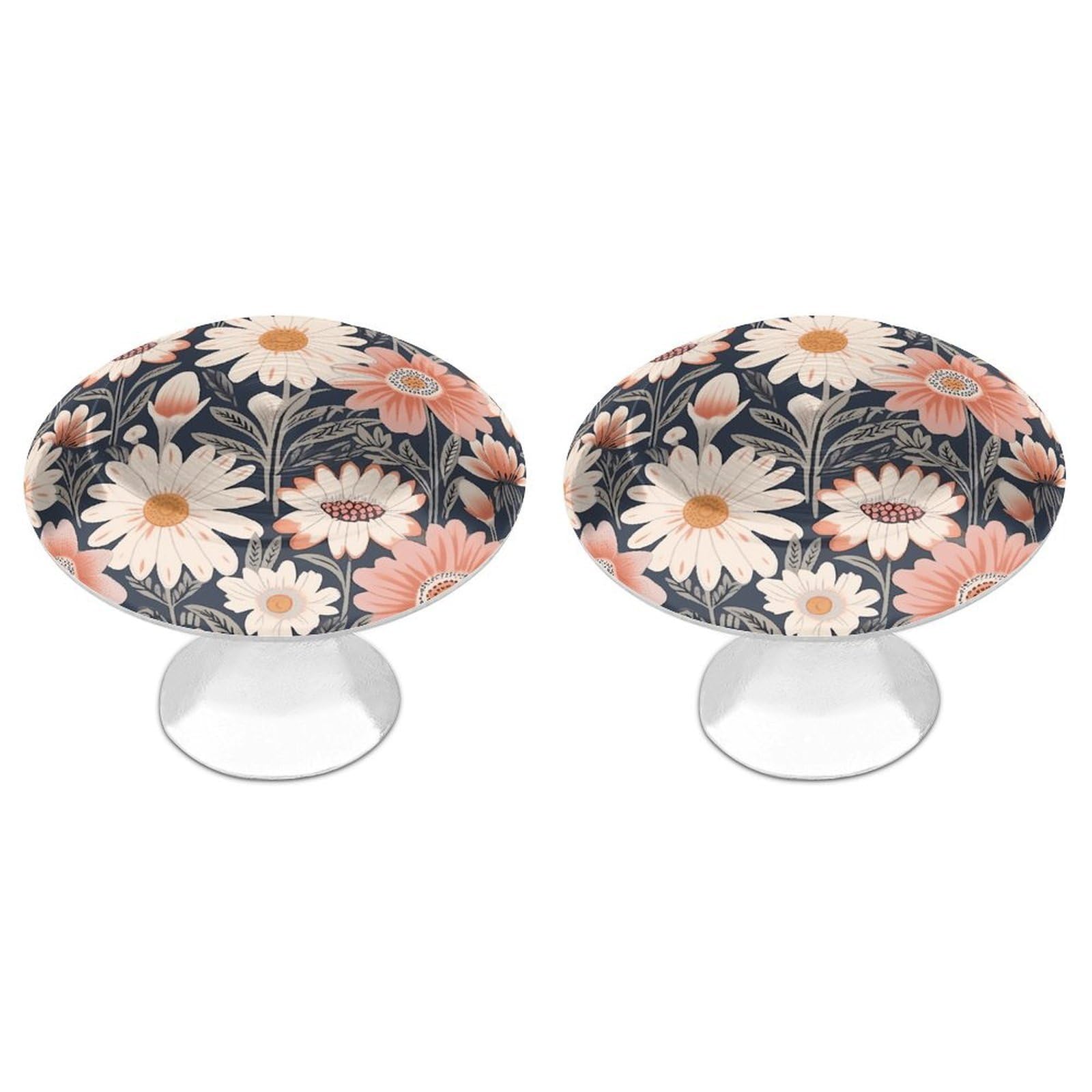 BTCOWZRV Hand Drawn Peach Flowers 2 Pack Cabinet Knobs Drawer Pulls