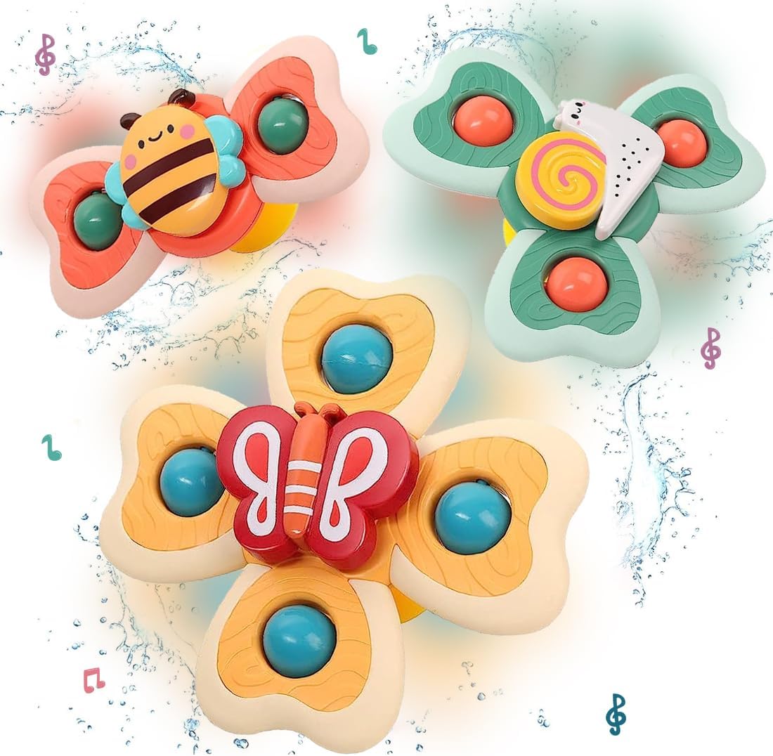 Wembley Suction Spinner Toy for Baby Bath Toys for Kids | Fidget Spinner Spinning Sensory Toddler Water Toy Sticks to Car Window Table High Chair Flight Travel Toy| Birthday Return Gift for Kids 3 Pcs