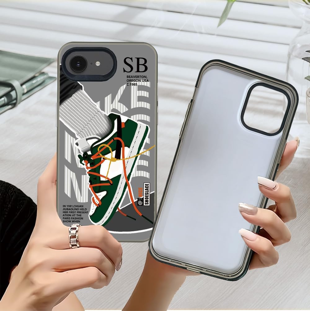 Sports Shoes & Snake Case Compatible with iPhone 16E Case for Boys, Aesthetic Brand Sneakers Cool Off Sign White Pattern Non-Slip Protective Phone Cover - Image 4