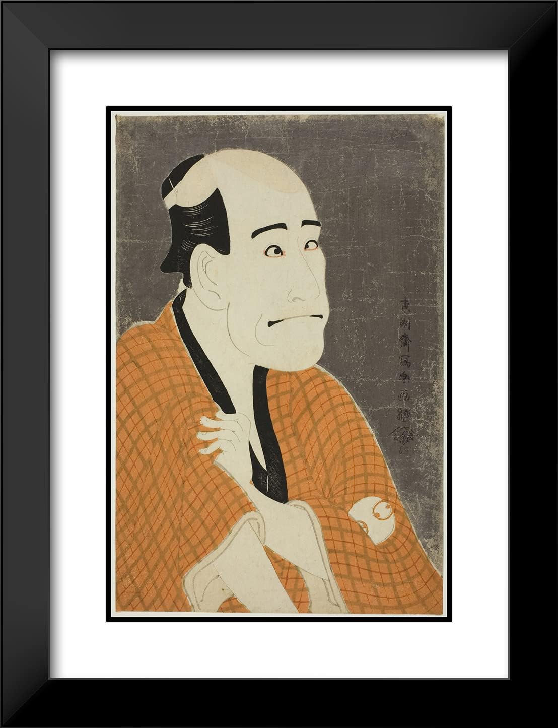 ArtDirect Toshusai Sharaku 19x24 Black Modern Framed and Double Matted Art Print Titled The Actor Arashi Ryuzo II as Ishibe no Kinkichi, The moneylender