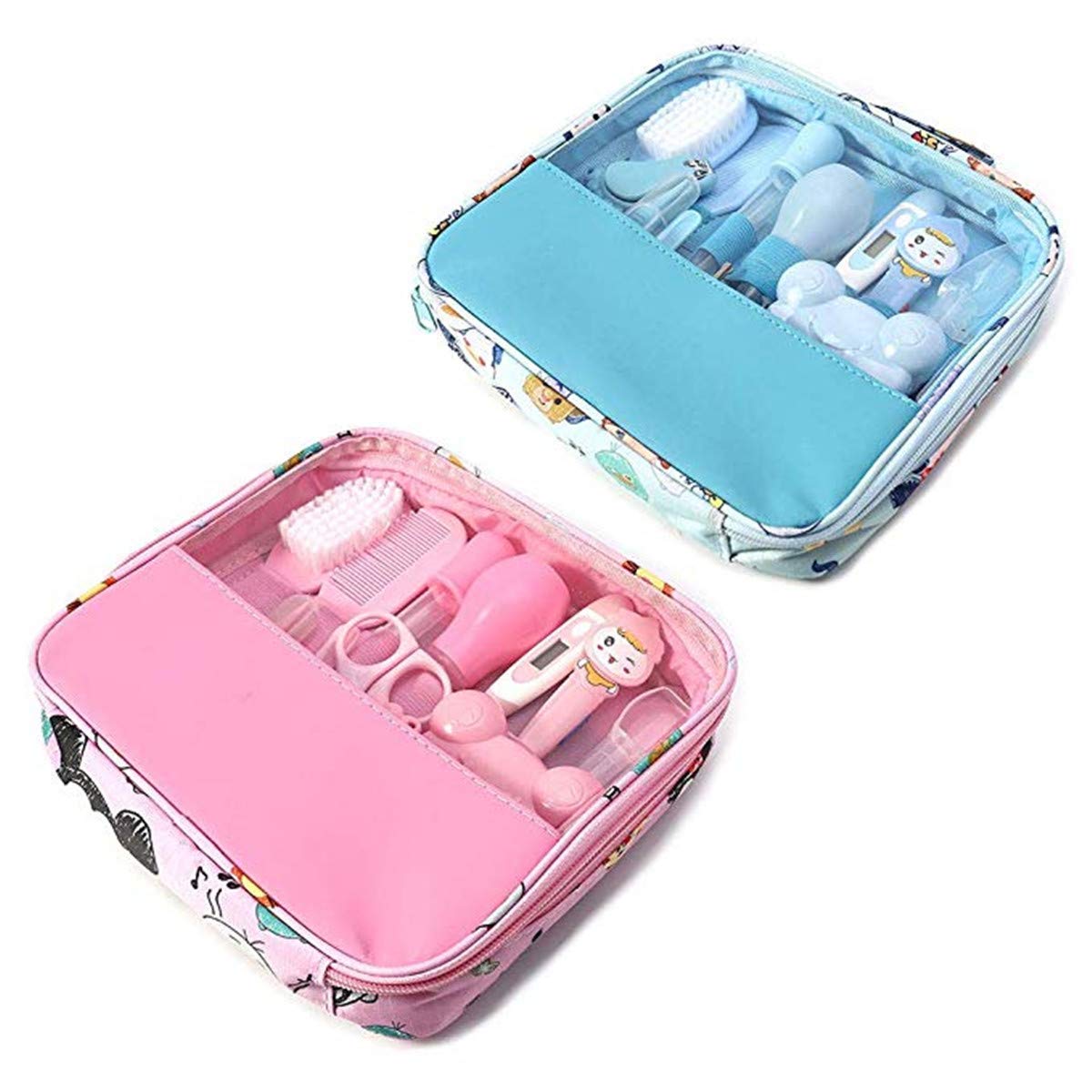 13 pcs/ensemble Kit de soins bébé Infirmière nouveau-né Bébé Clou Cheveux Soins de santé Des gamins Thermomètre Toilettage Brosse Trousse (Blau)