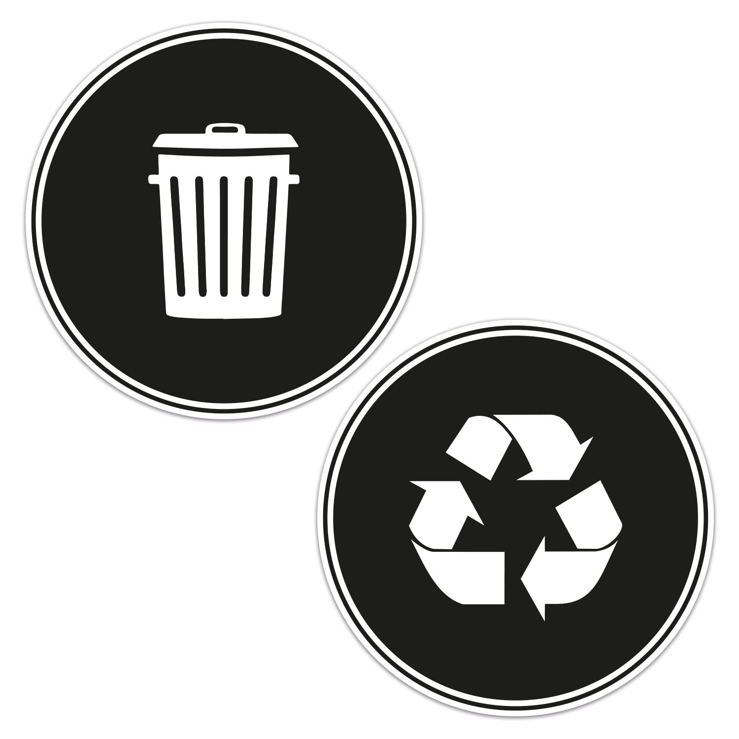 Recycle Sticker for Trash Can | Set of 2 (Size: 5'' X 5'') | Symbol to Organize Trash cans or Garbage containers and Walls - Vinyl Sticker Decal (5'', Black)