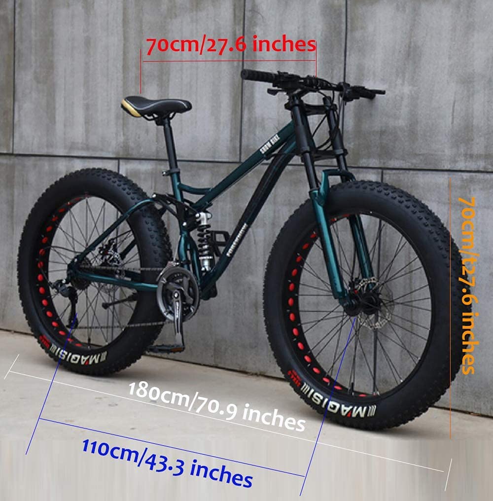 Mountainbike, 26 Zoll (66 cm), Mjh-01, Erwachsene, Fat tire Bike,21-Gang-Fahrrad, Rahmen Aus Karbonstahl, Doppelte Vollfederung, Doppelte Scheibenbremse, Orange/Cyan