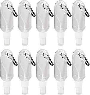 زجاجات فارغة قابلة لإعادة الملء ومناسبة للسفر بسعة 50 مل، زجاجات بلاستيكية مزودة بغطاء قابل للطي ومشبك حزام وحلقة تعليق, 10 قطع