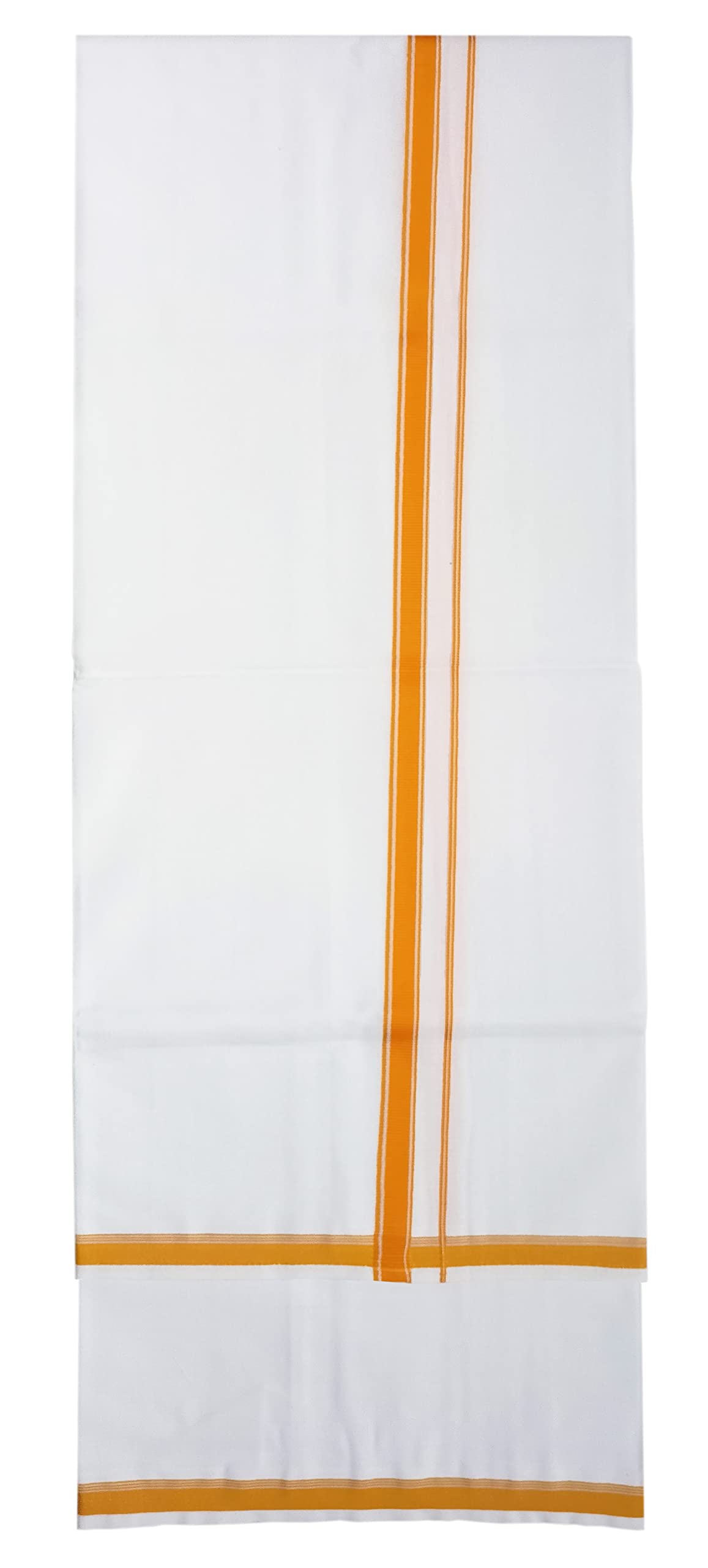 YETTALANMens Fancy Border Cotton Dhoti 2.00 Meters Pure White Mundu/Vesti