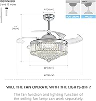 Vista 8 de NOXARTE 48 Inch Crystal Chandelier Ceiling Fan with Light Fandelier Ceiling Fan with Light Retractable Blades Fan with Remote Control 48" Dimmable