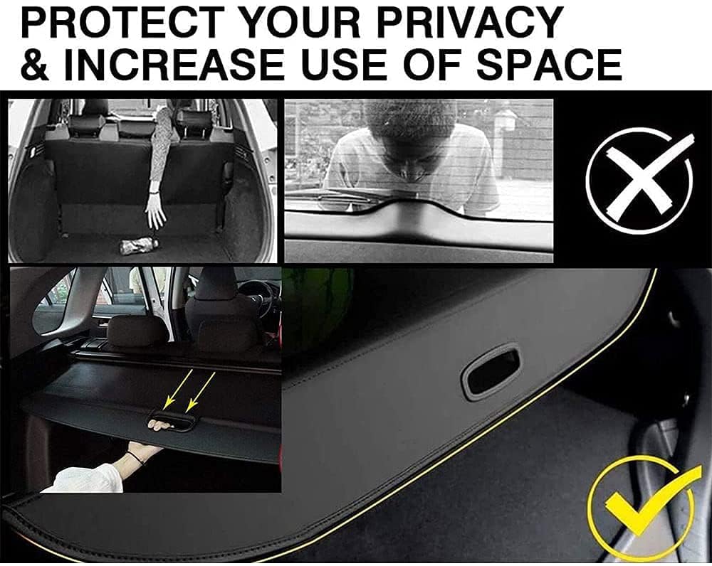 ELNas Retrattile Auto Bagagli Protezione Coperchio per Ford Escape Kuga 2020 2021, Portabagagli Posteriore Tronco Privacy Cappelliera Pacco Ripiano Cargo Cover,B Black