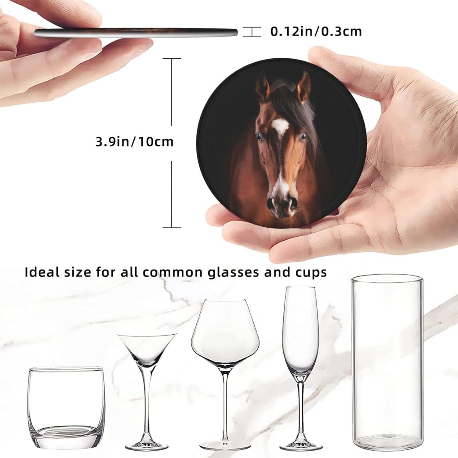 Famame Handsome Brown Horse Leather Coasters for Drinks with Holder Coaster Sets 6 Pcs Drink Table Cup Coasters for Living Room Kitchen Coffee Decor - Image 5