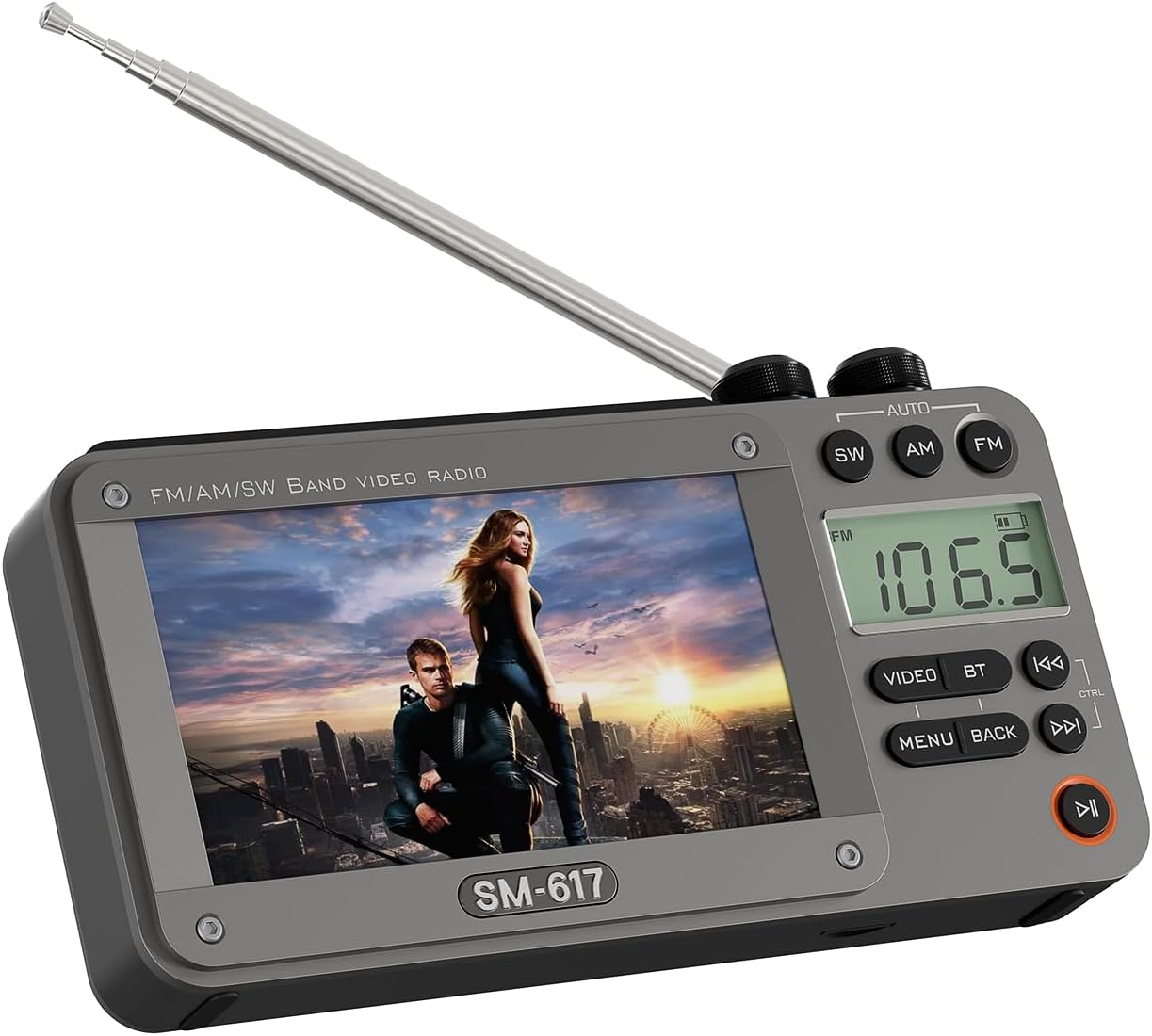 720p 4.3" Screen AM FM SW Movie Video Radio with Bluetooth, Rechargeable Pocket Digital Movie Video Player Radio, Support USB/Micro SD Card, 5W Loud Speak and Headphone Jack for Travel Gifts