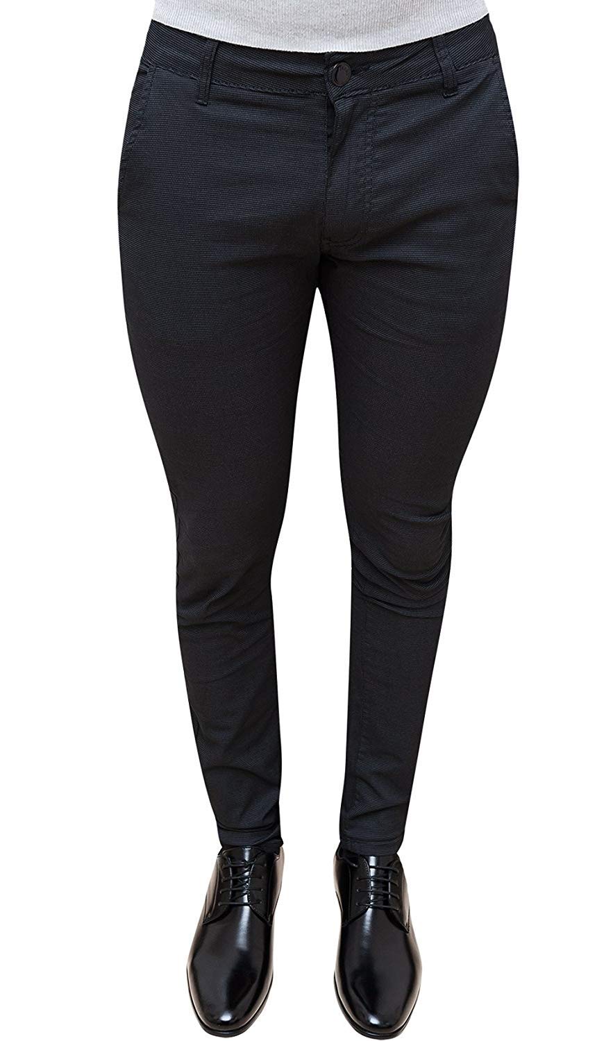 Pantaloni Uomo sartoriali Nero in Micro Fantasia Casual Elegante Slim Fit Aderenti in Cotone