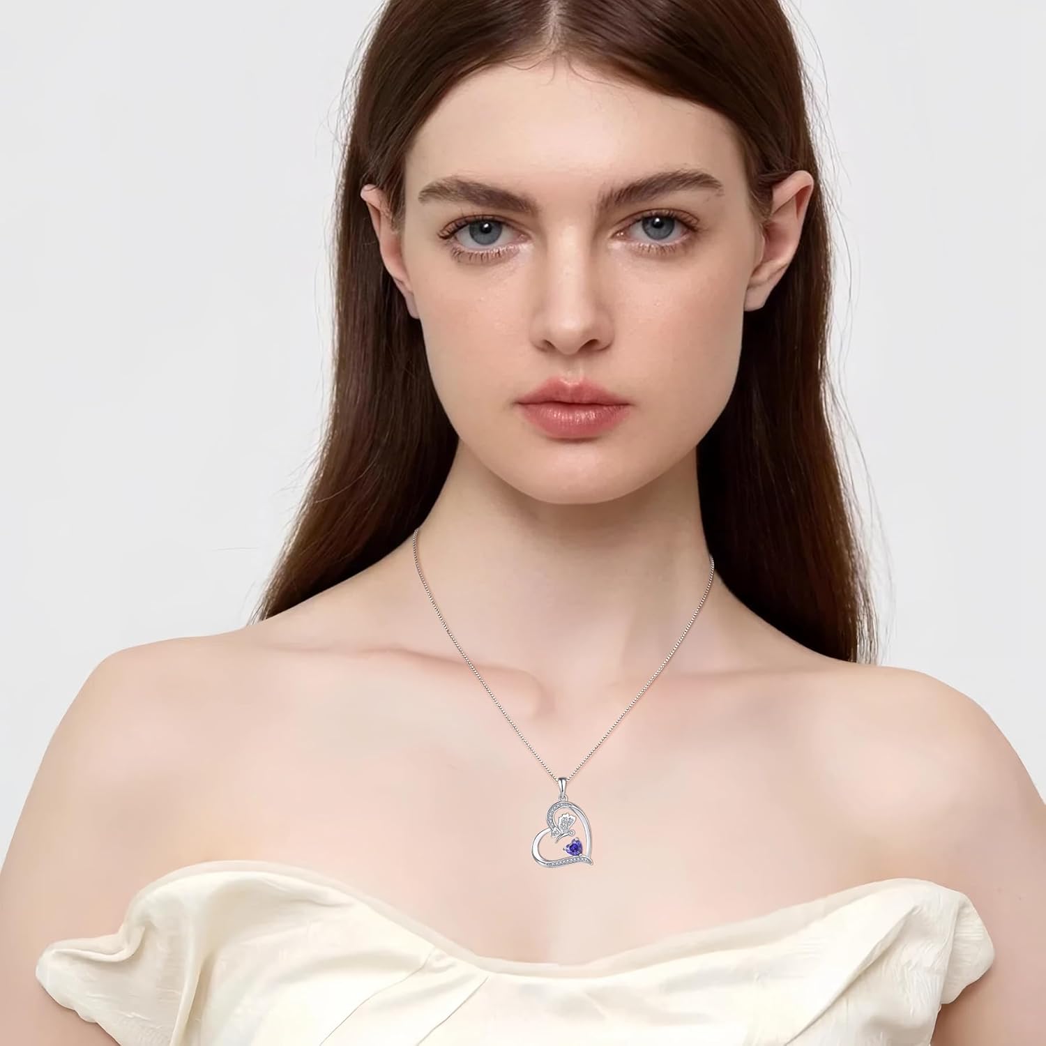 FJ Butterfly Necklace for Women 925 Sterling Silver Heart Birthstone Pendant Jewelry Gifts for Wife Girlfriend Mom Daughter - Image 2