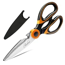 Kitchen Shears, Acelone Premium Heavy Duty Shears Ultra Sharp Stainless Steel Multi-function Kitchen Scissors for Chicken/Poultry/Fish/Meat/Vegetables/Herbs/BBQ… (Orange black)