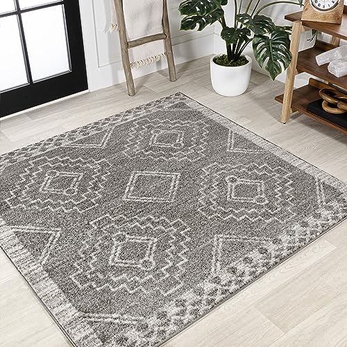 JONATHAN Y Amir Moroccan Beni Souk Gray/Cream 3x3 Square Indoor Area Rug, Bohemian, Scandinavian, Easy-Cleaning for Living Room, Bedroom, Kitchen, Pet Friendly, Non-Shedding (MOH200C-3SQ)