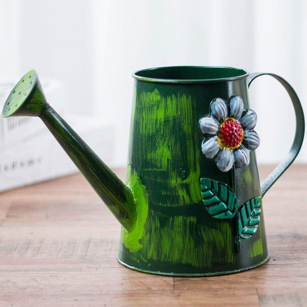 Watering Can Household Watering Color Tin Watering Can, Vintage Printing Watering Can, Watering Flower Spraying Watering Can (red, 2L) Decorative Watering Can(A)