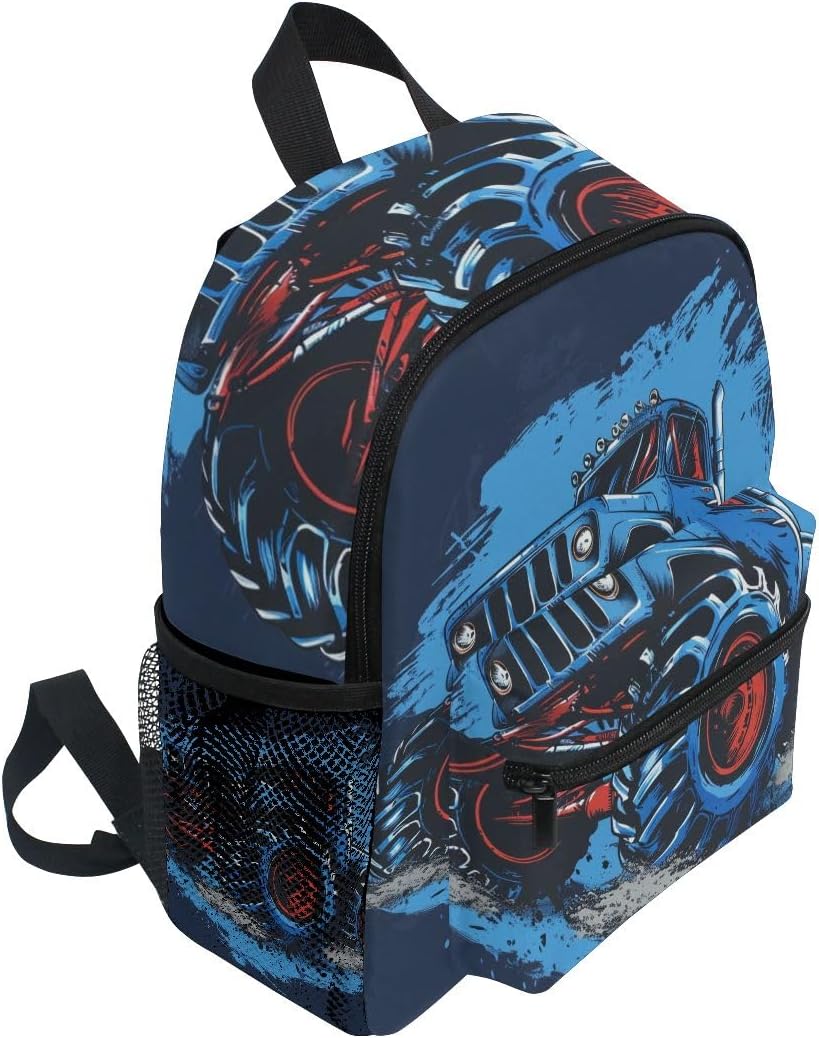 Bolaz Kids Backpack for Boys Girls Toddler Bags Children Preschool Monster Truck 1 Kindergarten Small 3-8 Years Old Chest Strap